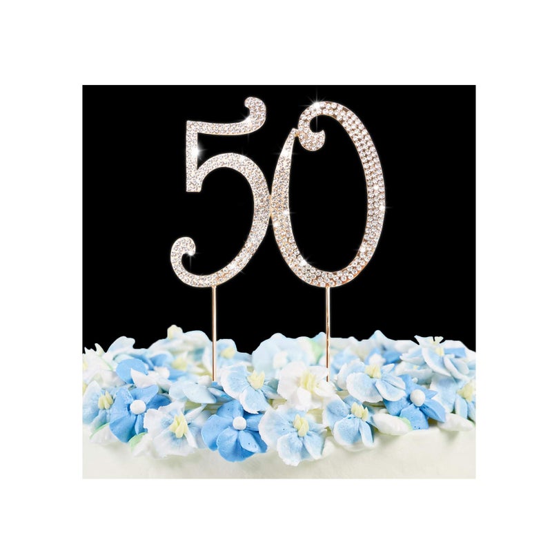 Scotamalone 50 Cake Topper | Premium Bling Rhinestone Diamond Gems | 50th Birthday or Anniversary Party Decoration Ideas | Quality Metal Alloy | Perfect Keepsake - Image 1